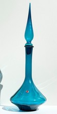 Vintage Empoli Blue Optic Glass Genie Bottle Decanter -Rare Shape-MCM picture