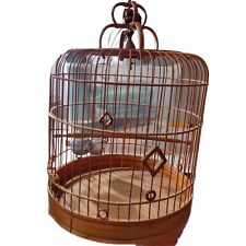 Vintage Bamboo Wood Oriental Dome Shaped Asian  Birdcage Ornate Display  picture