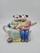 Vintage Applause Inc Ceramic Cow Pair Crochet Teapot Pitcher Adorable #39046 picture