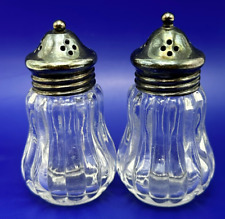 VTG Silver Plate Sugar Salt & Pepper Shakers 2 Clear Glass Round 3.75