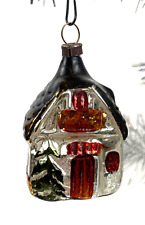 Vintage Blown Glass House Cottage Cabin Building Christmas Ornament Germany picture