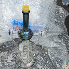 Clear Glass Hookah Water Pipe with Dual Side Handles and Blue Accents picture
