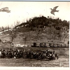 c1910s CB&Q Burlington Railroad Trains RPPC Wright Biplane Photo Edit Postcard picture