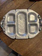 Handled Aluminum Tray Mark 537 Divided Hammered Floral Stunning Tray picture
