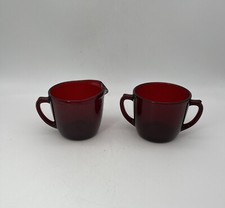 Vintage Anchor Hocking Royal Ruby Glass Cream and Sugar Set USA 1938-1967 @@@@@@ picture