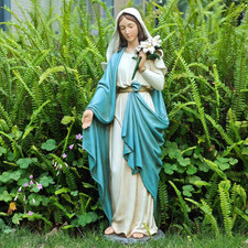 Virgin Mary Garden Statue, 24 Inches Saint Mary Holding Lilies Outdoor Sculpture picture