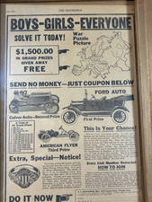 1919 Ford Auto Prize WWI War Puzzle Contest Ad Framed Antique Advertising picture