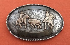VTG Sterling Silver Team Roping Jalisco Eagle 50 Cowboy Rodeo Trophy Belt Buckle picture