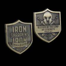 NEW 1pcs Shield IRON SHARPENS MAN OF GOD Commemorative Challenge Collection Coin picture