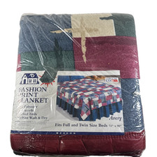 NOS 80s Sealed Vintage Blanket Home Designs Full Twin Fashion Print picture