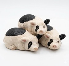 Vintage COAD Peru Clay Pig Figurines Lot of 3 Black White Spotted Folk Art Boho picture