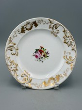 Antique French Paris Porcelain Hand Painted Floral Gilt Relief Plate, circa 1830 picture
