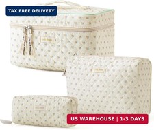 HBselect Quilted Makeup Bag, 3Pcs Cotton Large Travel Makeup Bags Organizer picture