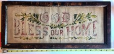 Antique Victorian God Bless Our Home Punch Paper Needlework Sampler Framed picture