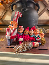 VINTAGE FELT ELF CHRISTMAS KNEE HUGGERS LOT OF 7 MADE IN JAPAN picture