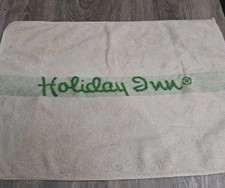 Vintage Holiday Inn Hotel Bath Towel White Green Logo 100% Cotton Made In USA picture