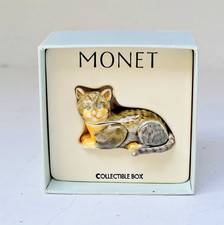 Vintage Monet Gray Cat Collectible Enamel Hinged Trinket Pill Box w/Original Box picture