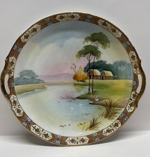 NIPPON Antique Hand Painted Platter Dish Plate With Handles Textured Porcelain picture