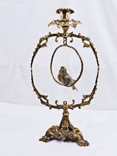 Vintage Victorian Brass Candlestick Holder with Swinging Perched Bird Rare Find picture