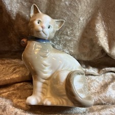 Vintage 1986 NAO by Lladro Cat With Bell Collar Porcelain Figurine Spain picture