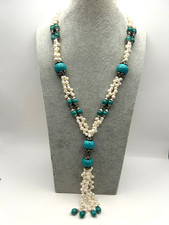 Freshwater Pearl and Turquoise Lariate Necklace picture