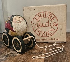 VINTAGE BRIERE FOLK ART PULL TOY SANTA BALL CART SIGNED 1986 picture