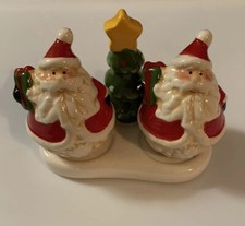 Christmas Santa Claus Salt & Pepper Shakers 3 Pc Set Christmas Tree picture