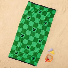 Minecraft Creeper Beach Towel 34 x 64 in 100% Cotton Green Checkered Jay Franco picture