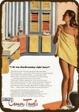 1945 Sexy Woman in CANNON Towel Vintage-Look DECORATIVE REPLICA METAL SIGN picture