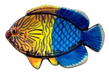 Signed Ben Diller Art Potters Angelfish Fish Dish Wall Hanging Maui Hawaii 2003 picture