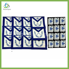 MASONIC BLUE LODGE OFFICERS APRON - SET OF 12 APRON WITH FREE 12 COTTON GLOVES picture