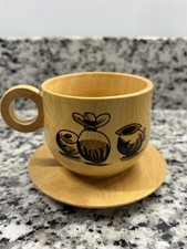 Hand Made Hand Painted Wooden Cup And Saucer Handpicked From Ecuador picture