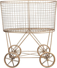 Creative Co-Op Vintage Reproduction Decorative Metal Laundry Basket on Wheels, C picture