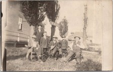 Vintage RPPC Postcard Group of Men Outside Hotel Early 1900s Real Photo picture