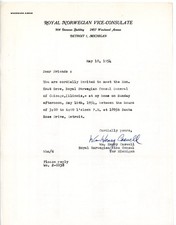 1954 Royal Norwegian Vice-Consulate Detroit MI Letter Signed Wm Henry Caswell picture