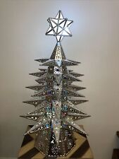 Punched TIN CHRISTMAS TREE, glass star. hand made Table Top Lighted Tree 36 Inch picture