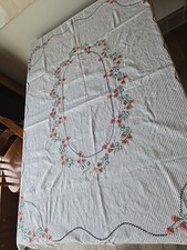 Large Amazing Vintage Tablecloth Hand Made Embroidery and Crochet Edge 62
