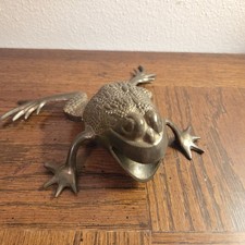 Vintage Solid Brass Frog Figurine Open Mouth Paperweight MCM Toad Sculptured picture
