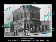 OLD LARGE HISTORIC PHOTO OF TERRE HAUTE INDIANA VIEW OF KINGS DRUG STORE c1910 picture