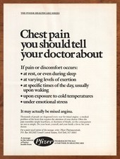 1985 Pfizer Angina Vintage Print Ad/Poster Retro 80s Medical Health Pop Art  picture
