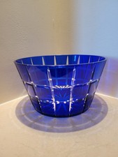 AJKA CUBE COBALT BLUE CUT TO CLEAR CRYSTAL BOWL 8.5/8