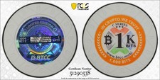 2016 BTCC 1K Bits White Bit Coin Poker Chip PCGS MS-69 Otoh Collection 0.001 BTC picture