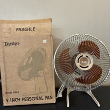 Vintage LASKO 9” Personal Fan Brown Tan Acrylic Original Box Works 70s Office picture
