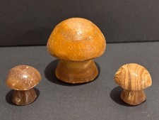 Vintage Miniature Hand Carved Stone Mushrooms Set of 3 picture