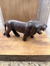 Vintage Zambia Hand Carved Wood Lion Figurine African Safari Folk Art 9 picture