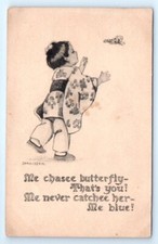 VTG Pre-Linen comic signed CHINESE BOY CHASING BUTTERFLY A6 picture