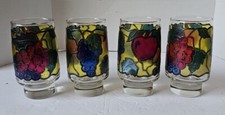 Set Of 4 Vintage 60's Libbey Stained Glass Tumblers Stackable Juice Glasses 5.5