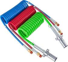 15ft 3-in-1 Semi Truck Air Brake Hoses & 7-Way ABS Trailer Cord Kit Coiled picture