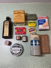 Vintage Medicine Containers Lot - Rexall, Squibb, Bayer, Anacin, Band-Aid Tins picture