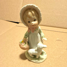 Lefton Betty Lou Hand Painted Porcelain Girl w/ Lamb Figurine 1984 picture